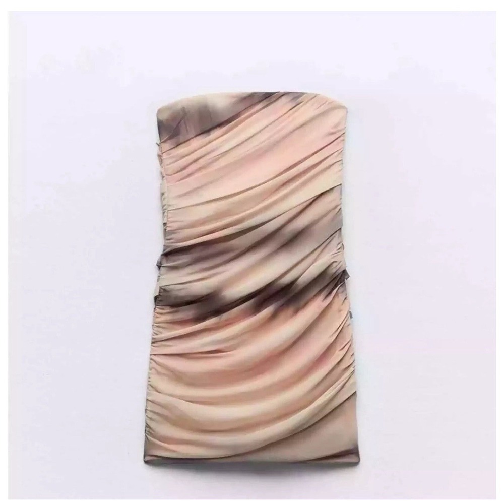 ZARA strapless Peach Brown Multi Mini Tulle Dress Womens Size M